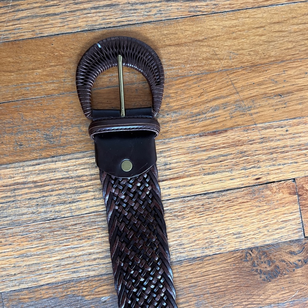 Ralph Lauren Brown Woven Leather Belt with Brass Buckle